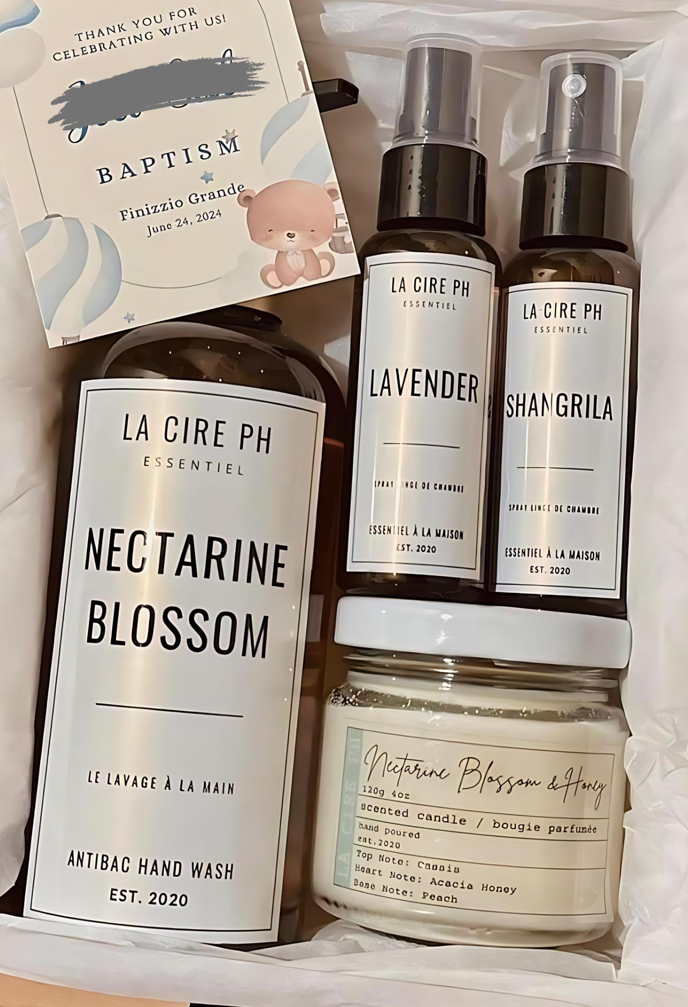 Nectarine Blossom Hand Wash, Shangrila and Lavender Room Spray and Nectarine Blossom and Honey Scented Soy Candle Set