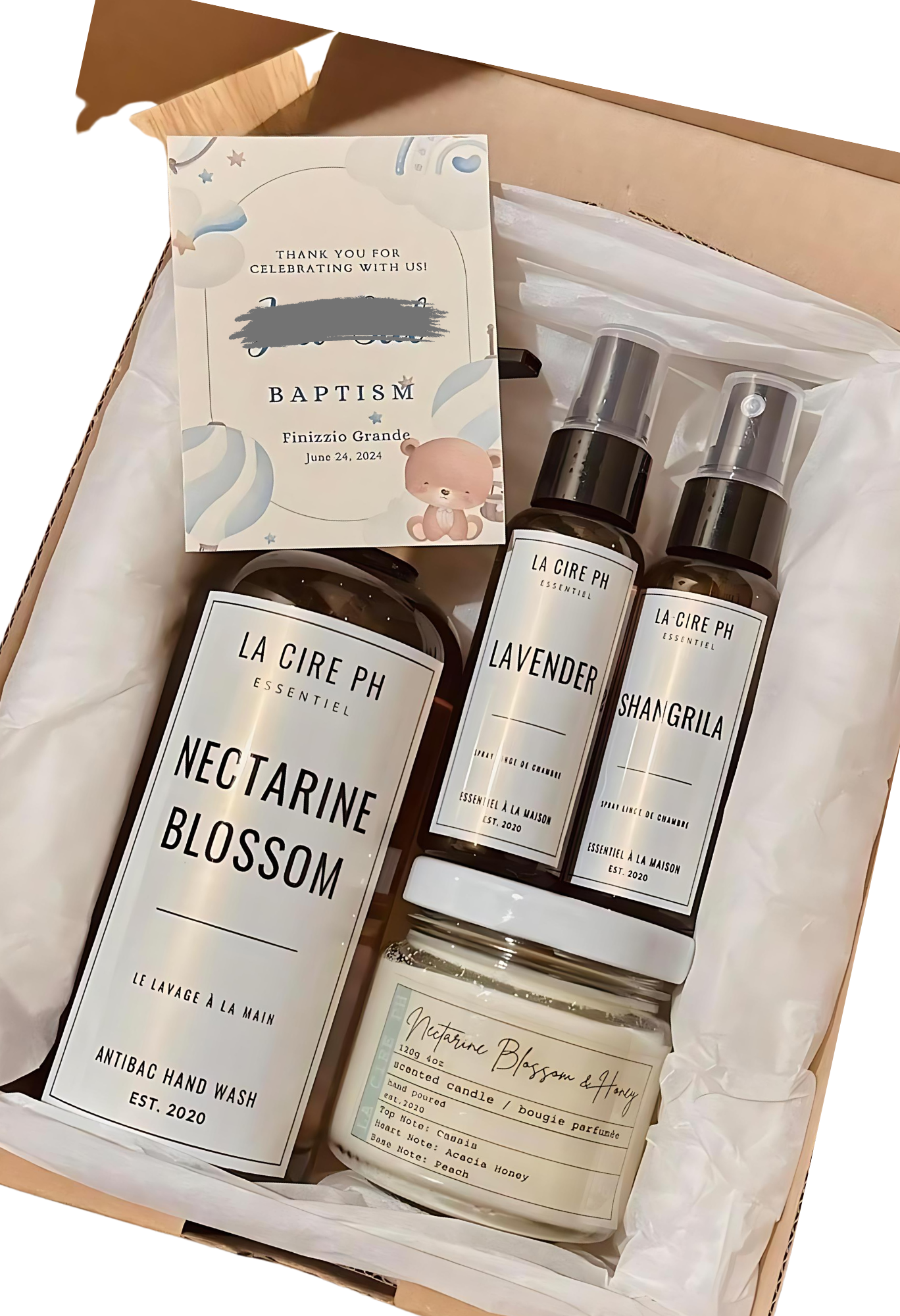 Nectarine Blossom Hand Wash, Shangrila and Lavender Room Spray and Nectarine Blossom and Honey Scented Soy Candle Set