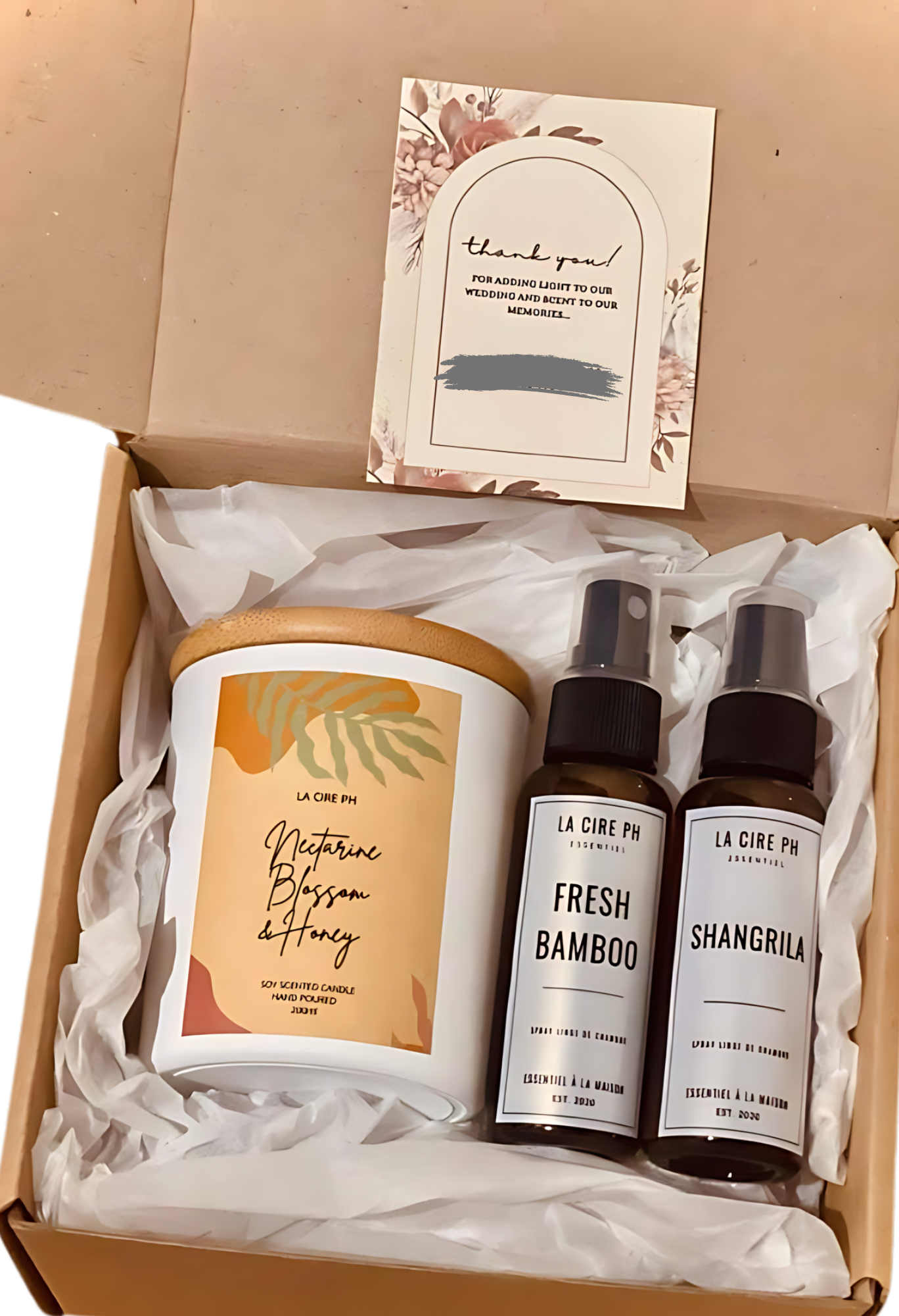 Nectarine Blossom and Honey Scented Candle and Fresh Bamboo and Shangrila Room Spray Set