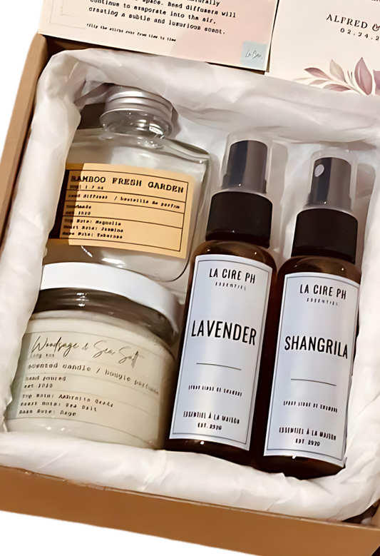 Bamboo Fresh Garden Reed Diffuser, Woodsage and Sea Salt Scented Soy Candle and Shangrila and Lavender Room Spray Set